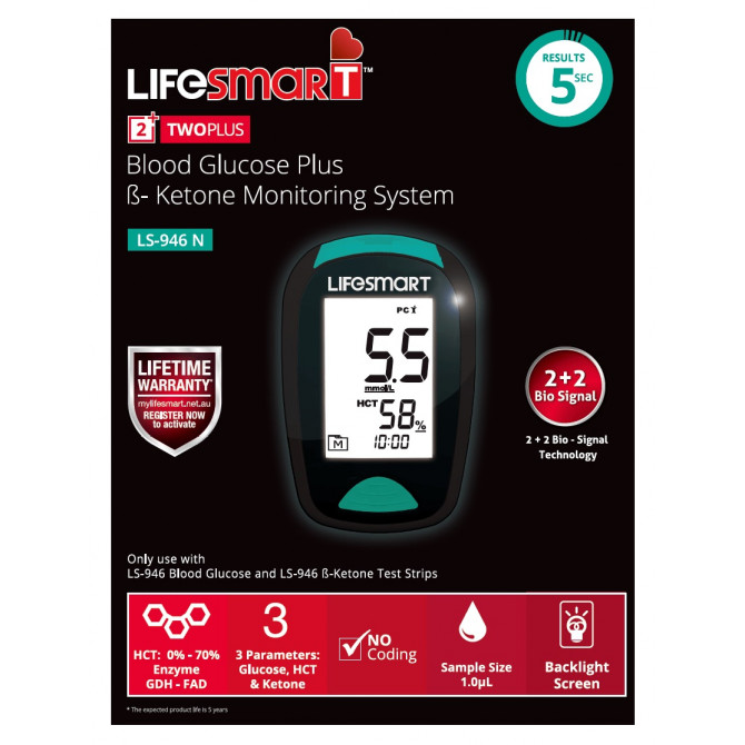 Thumbnail for Lifesmart Two Plus Blood Glucose B-Ketone Monitor System LS-946N (Non-Bluetooth)