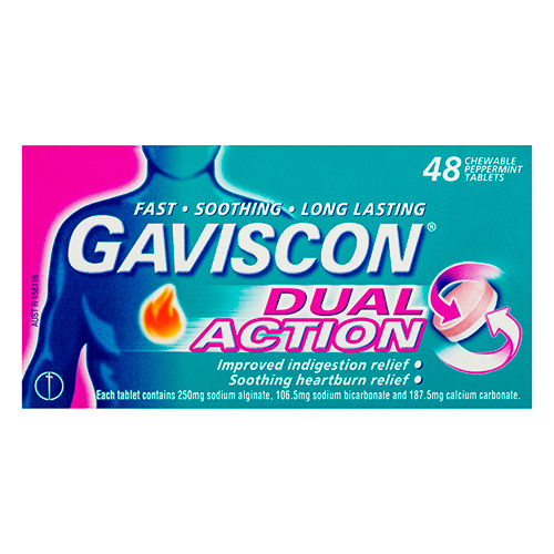 Thumbnail for Gaviscon Dual Action Peppermint 48 Tablets