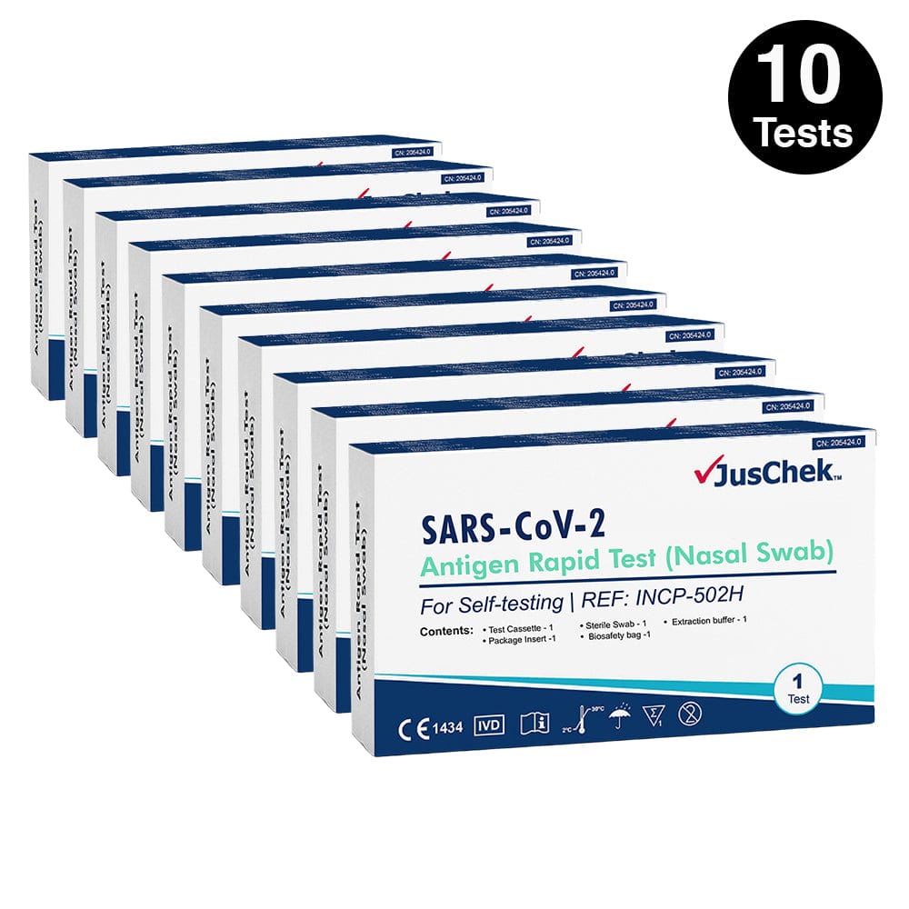 Thumbnail for JusChek COVID-19 Rapid Antigen Test RATs (Nasal Swab) – 10 Pack