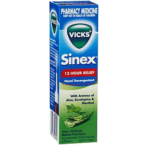 Image 1 for Vicks Sinex 12 Hours Relief Aloe, Eucaliptus & Menthol Metered Pump Spray 15mL